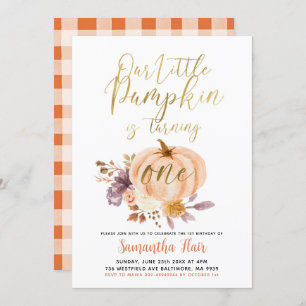 Rustic Floral Pumpkin Is Turning One Birthday Invitation