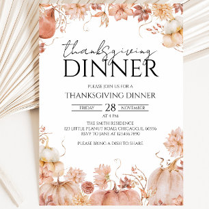 Rustic Floral Pumpkin Thanksgiving Dinner Invitation