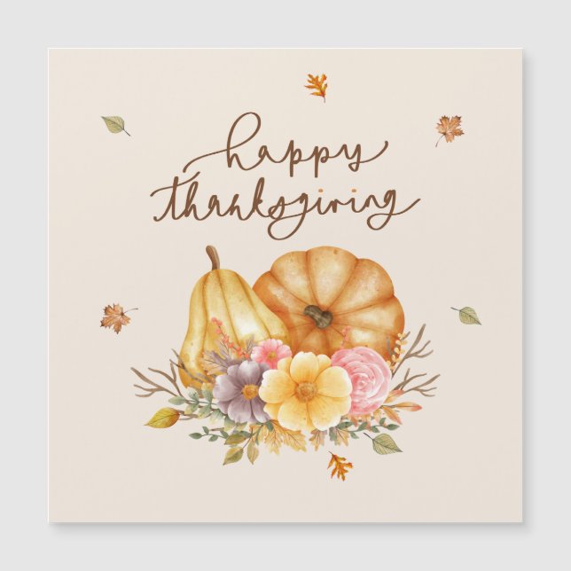 Rustic Floral Pumpkin Thanksgiving Magnetic Card (Front)