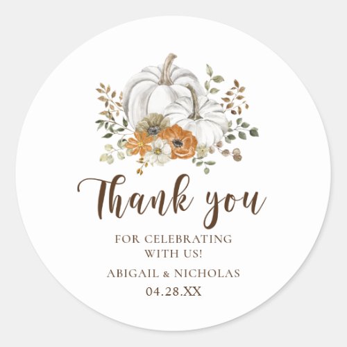 Rustic Floral Pumpkin Wedding Thank You Sticker 