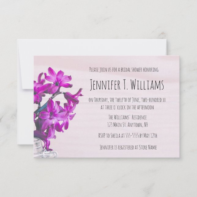 Rustic floral purple bridal shower invitations (Front)