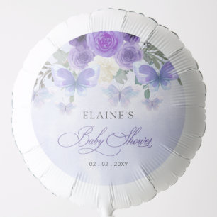 Rustic Floral Purple Lilac Butterflies Baby Shower Balloon