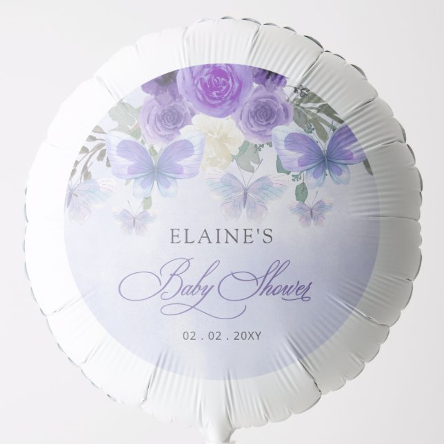 Rustic Floral Purple Lilac Butterflies Baby Shower Balloon (Front)