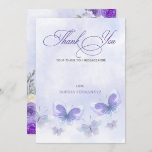 Rustic Floral Purple Lilac Butterflies Baby Shower Thank You Card