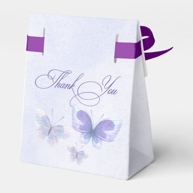 Rustic Floral Purple Lilac Butterflies Quinceanera Favor Boxes (Back Side)