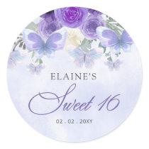 Rustic Floral Purple Lilac Butterflies Sweet 16 Classic Round Sticker