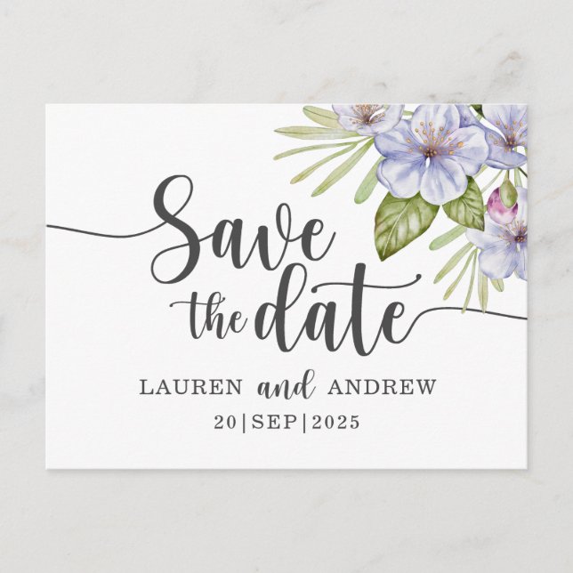 Rustic Floral Purple  Save the Date Postcard (Front)