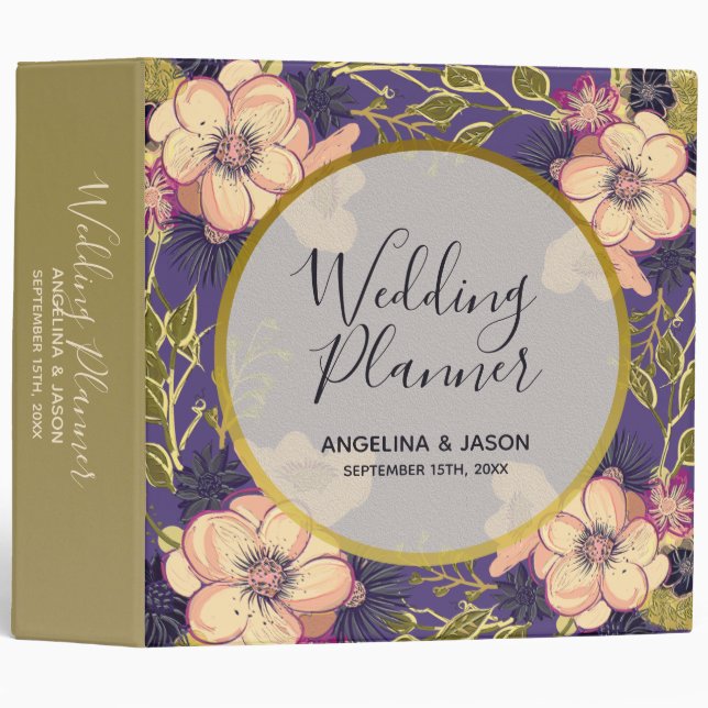 Rustic Floral Purple Wedding Planner 3 Ring Binder (Front/Spine)