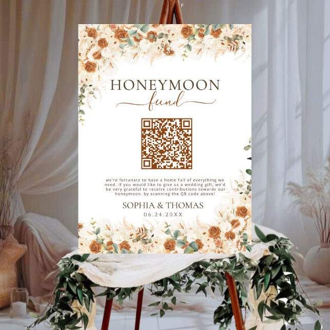 Rustic Floral QR Code Honeymoon Fund Wedding Sign (Boho beauty meets modern convenience!)