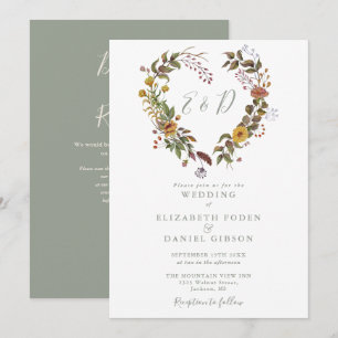 Rustic Floral QR Code Modern Sage Green Wedding Invitation