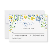 Rustic Floral | R S V P Reply Card Navy Yellow
