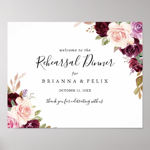 Rustic Floral Rehearsal Dinner Welcome Sign