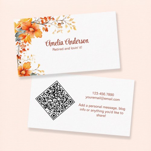 Rustic Floral Retired And Lovin It QR Code White Calling Card