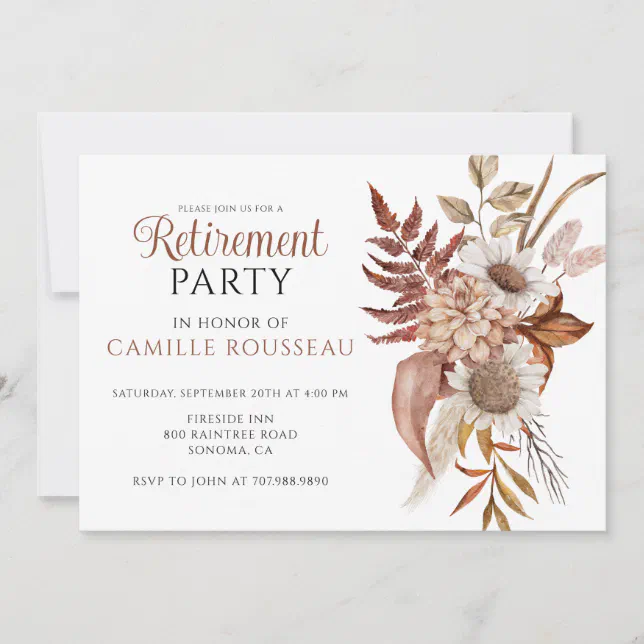 Rustic Floral Retirement Party Invitation | Zazzle