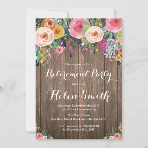 Rustic Floral Retirement Party Invitation Card