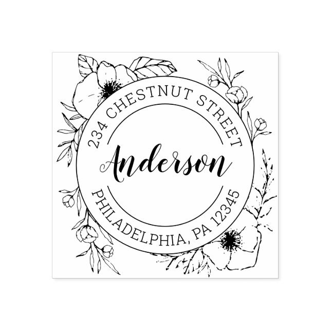 Rustic Floral Return Address Rubber Stamp (Imprint)