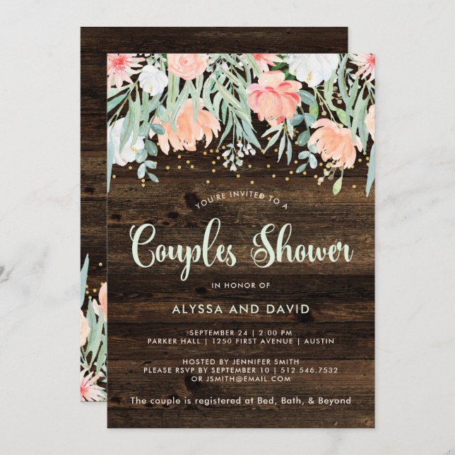 Rustic Floral Romance | Couples Shower Invitation (Front/Back)