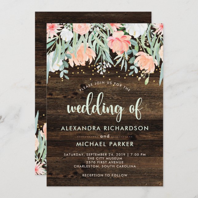 Rustic Floral Romance | Watercolor Wedding Invitation (Front/Back)