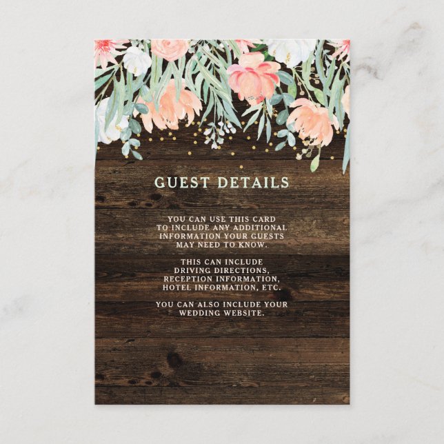 Rustic Floral Romance | Wedding Guest Details Enclosure Card (Front)