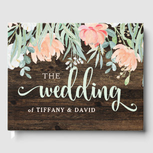 Rustic Floral Romance Wood and Watercolor Guest Book
