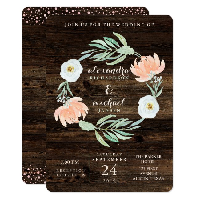 Rustic Floral Romance Wreath | Wedding Invitation