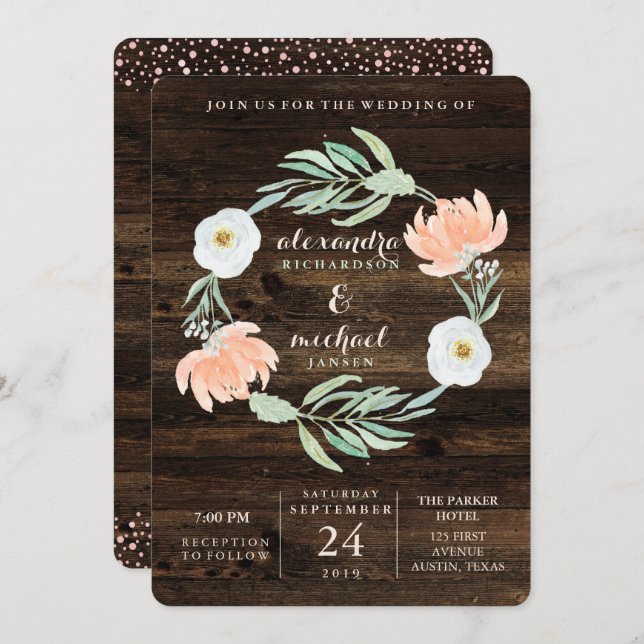 Rustic Floral Romance Wreath | Wedding Invitation (Front/Back)