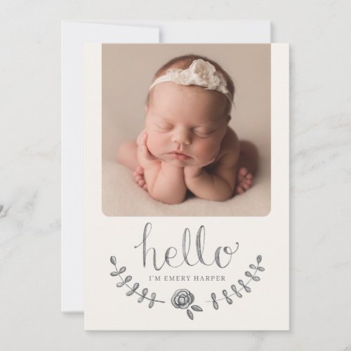 Rustic Floral Rose Simple Collage Baby  Announceme Announcement