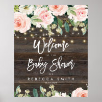 rustic floral roses baby shower welcome sign
