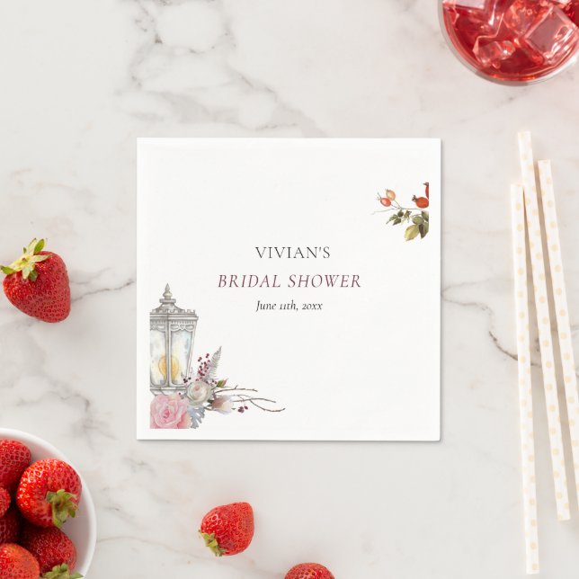 Rustic Floral Roses & Lantern Bridal Shower  Napkins (Insitu)