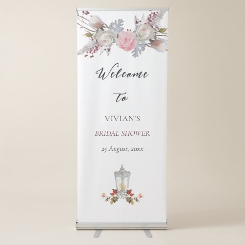 Rustic Floral Roses  Lantern Winter Bridal Shower Retractable Banner