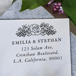 Rustic Floral Roses Style Return Address Rubber Stamp