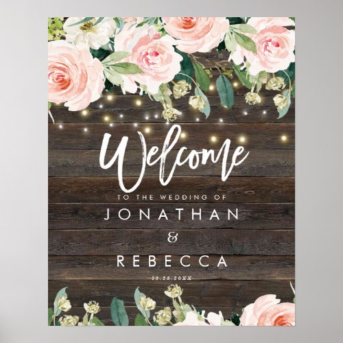 rustic floral roses wedding welcome sign poster