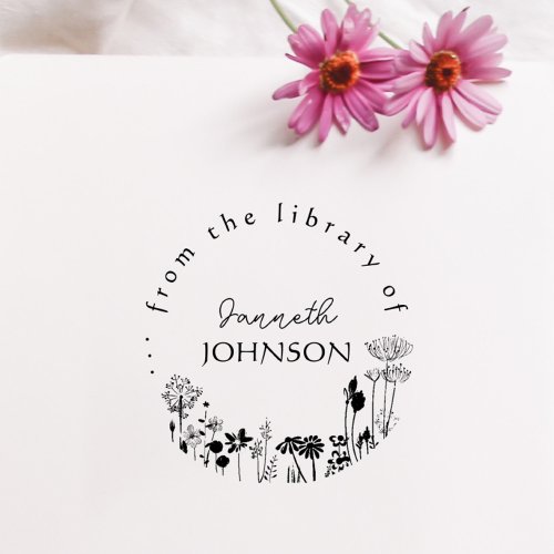 Rustic Floral Round Custom From The Library Books Self_inking Stamp