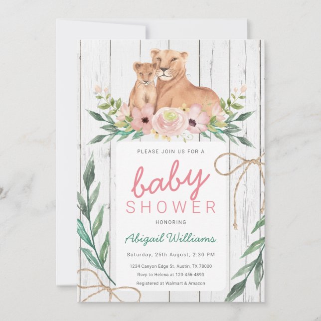 Rustic Floral Safari Lion Family Baby Shower Invitation (Front)