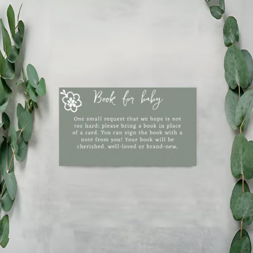 Rustic Floral Sage Green Baby Shower Book Request  Enclosure Card