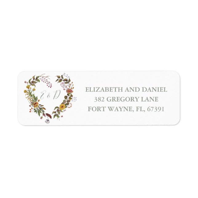 Rustic Floral Sage Green Wedding Return Address Label (Front)
