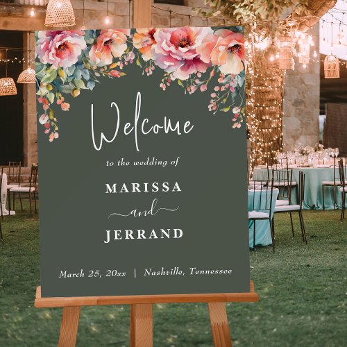 Rustic Floral Sage Green Wedding Welcome Sign