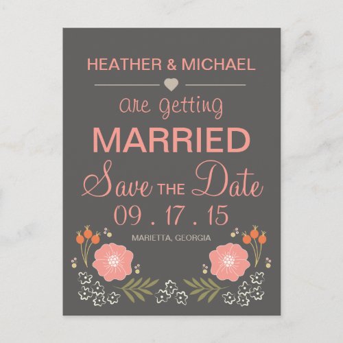 Rustic Floral Save the Date Announcement Postcard