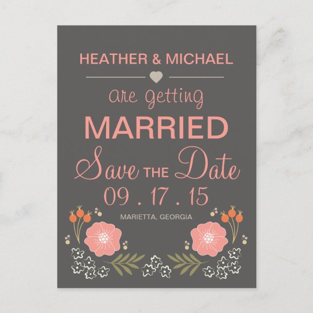 Rustic Floral Save the Date Announcement Postcard (Front)