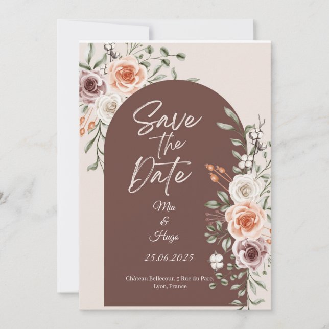 Rustic Floral Save the Date Card  (Front)