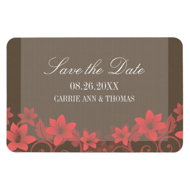Rustic Floral Save the Date Magnet, Red Magnet (Horizontal)