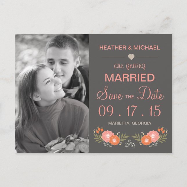 Rustic Floral Save the Date Photo Announcement Postcard (Front)