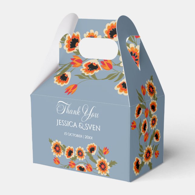 Rustic Floral Scandinavian Folk-Inspired Wedding Favor Boxes (Front Side)