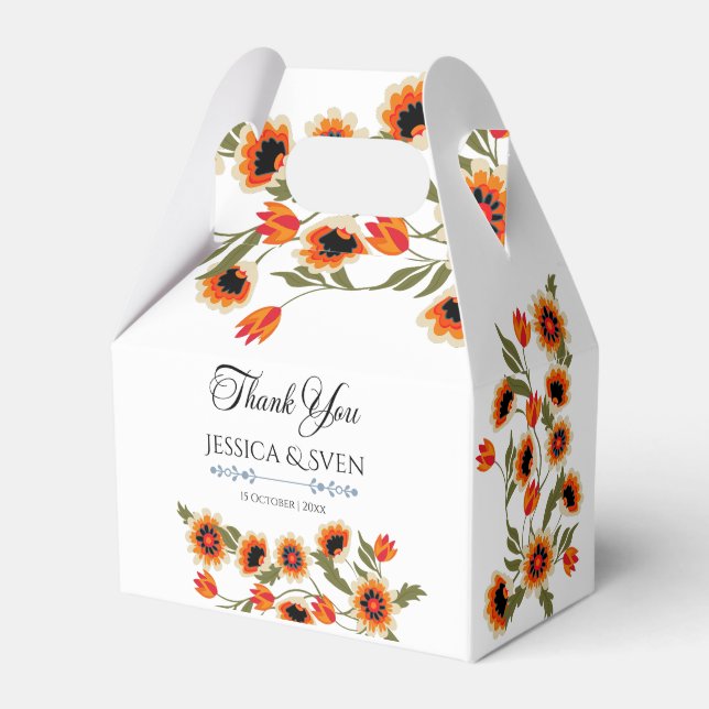 Rustic Floral Scandinavian Folk-Inspired Wedding Favor Boxes (Front Side)