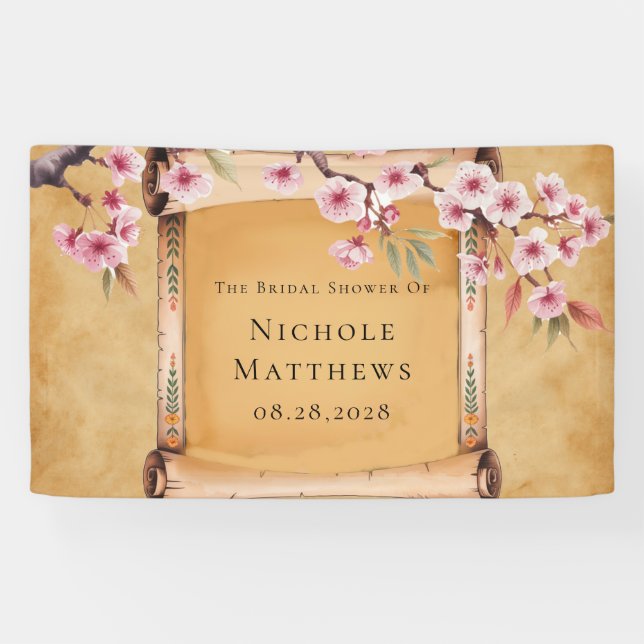 Rustic Floral Scroll Cherry Blossom Bridal Shower Banner (Horizontal)