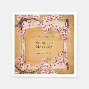 Rustic Floral Scroll Cherry Blossom Wedding Napkins