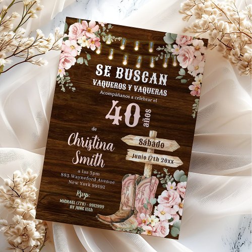 Rustic Floral Se Buscan Adult Woman Birthday Invitation