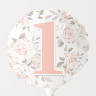 Rustic Floral Shabby Chic Roses 1st Birthday Party Balloon
