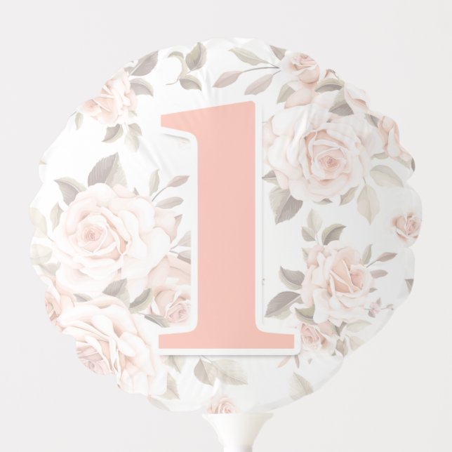 Rustic Floral Shabby Chic Roses 1st Birthday Party Balloon (Front)
