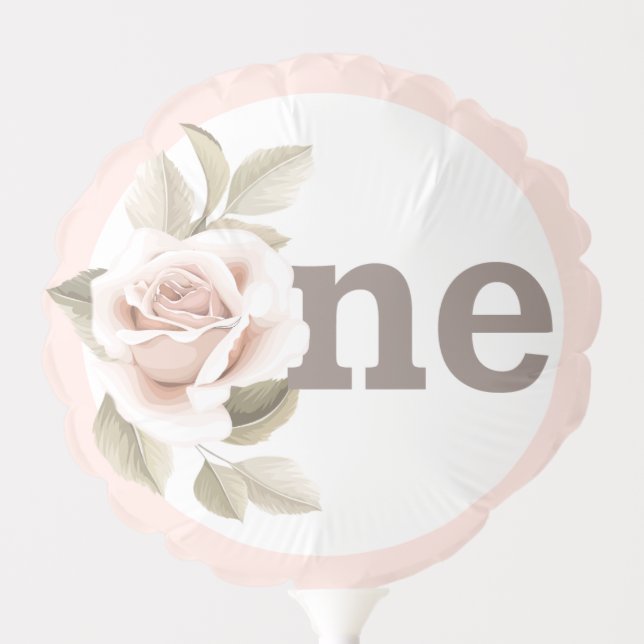 Rustic Floral Shabby Chic Roses 1st Birthday Party Balloon (Front)